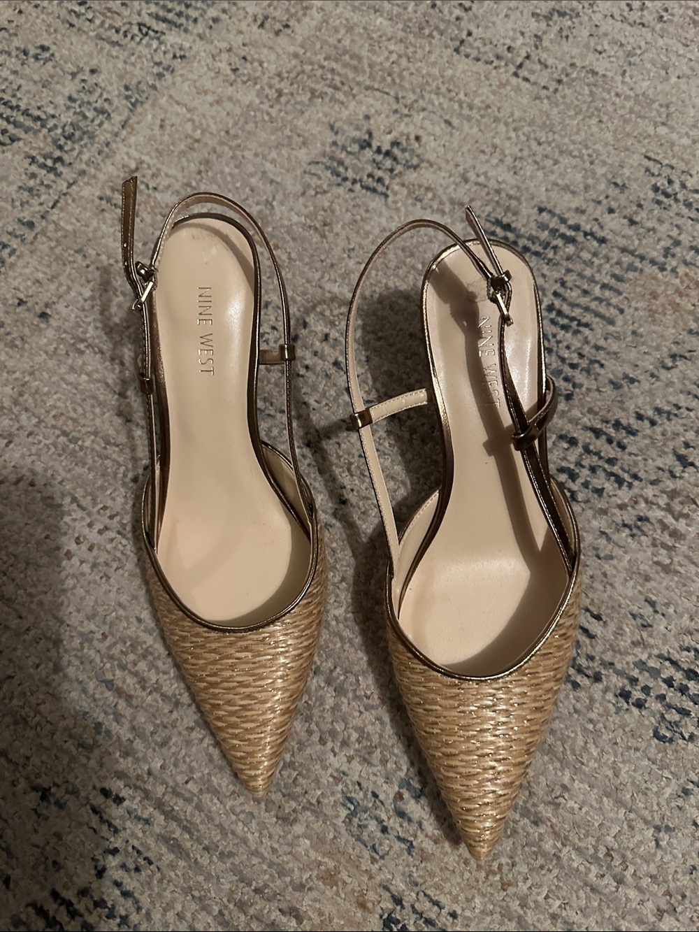 NWOT Nine West Woven Tan Pointed-Toe Slingback Mules